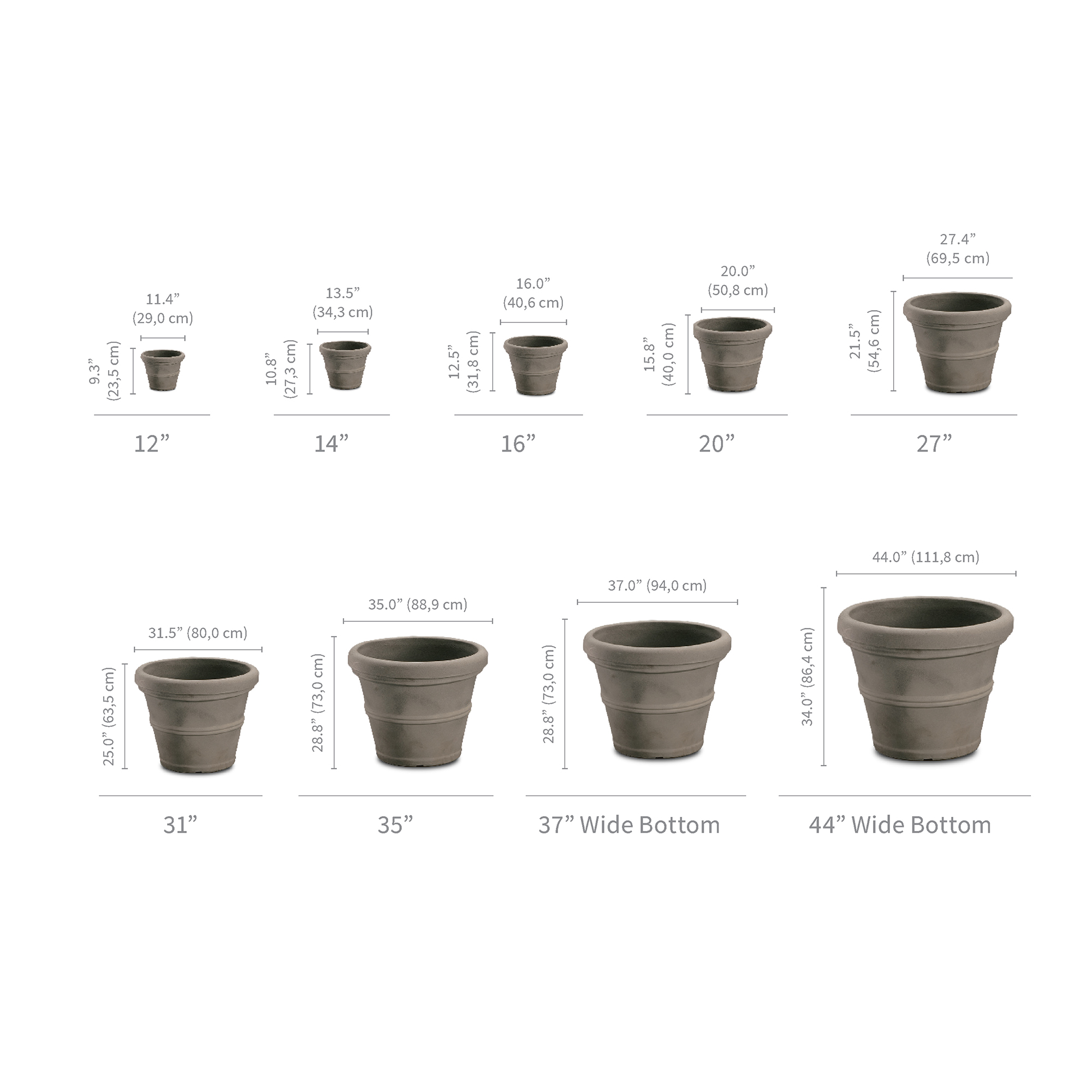 Brunello planters specifications