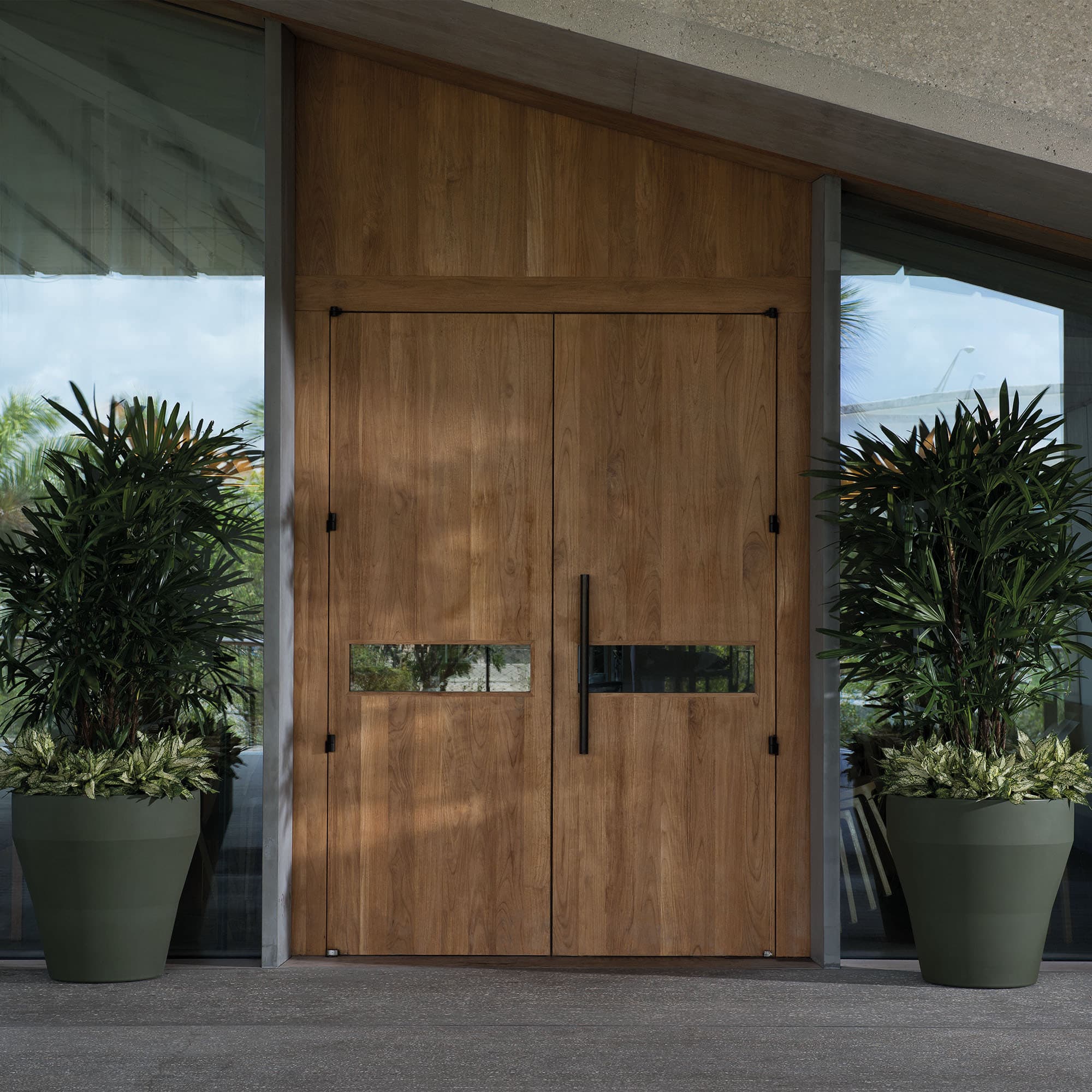 Double Doors with Rim Planters