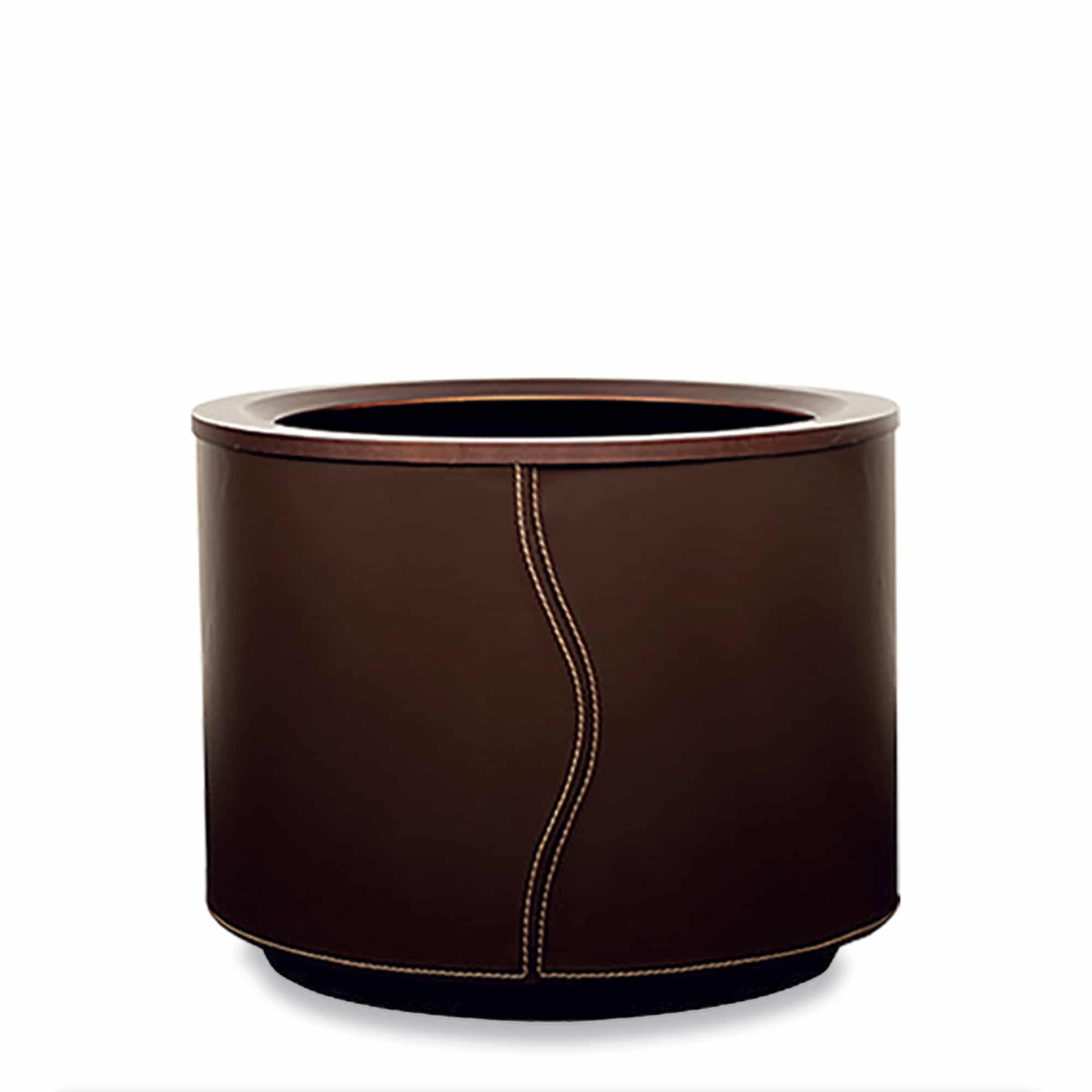 taurus round planter in brown leather