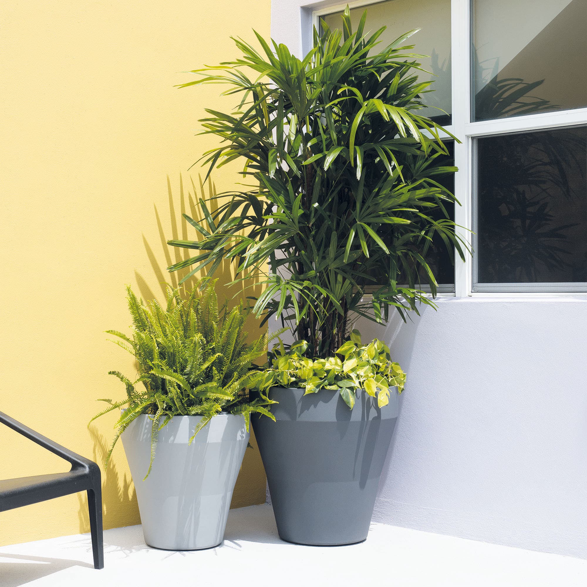 Window and Bench with Rim Planters Slate Ash